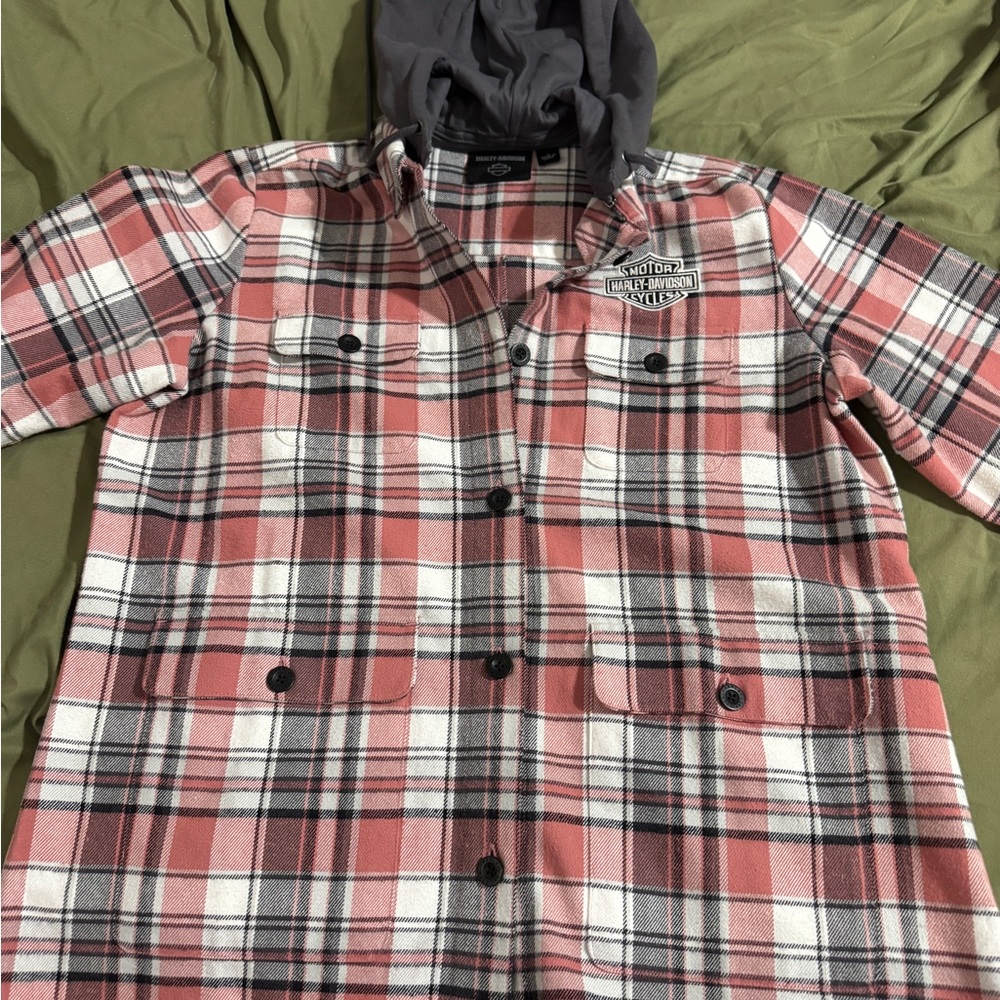 Harley-Davidson Gray and Pink Plaid Shirt Jacket